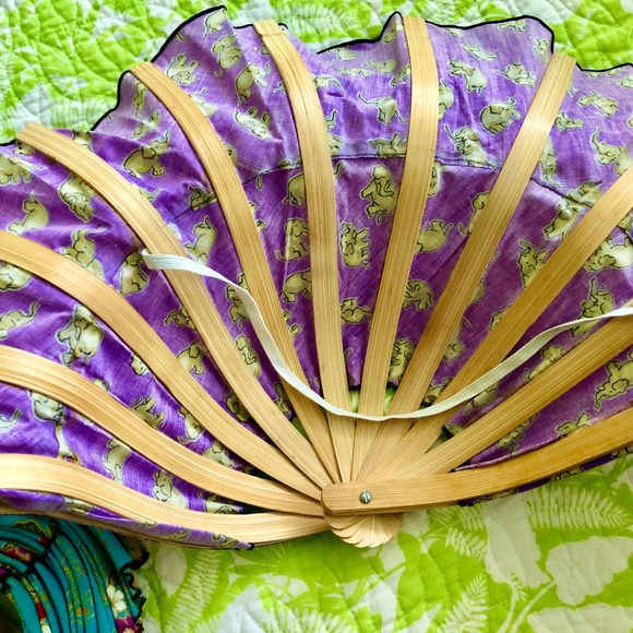 Lot of 4 Indonesian/Asian Bamboo Folding Hats New  Blue Purple Red and Green